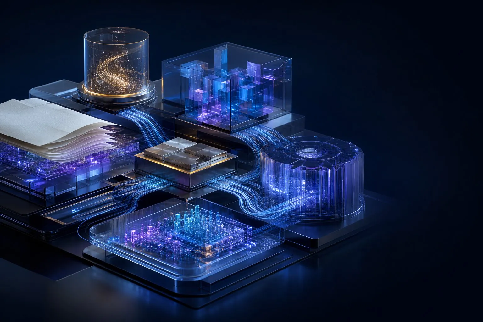 Abstract conceptual view of connected learning, technology, data and strategy systems