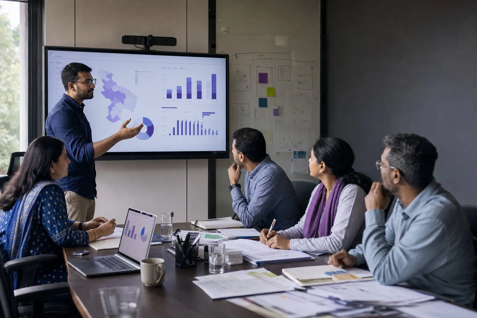 Illustrative image of an Indian team using data to guide a programme decision